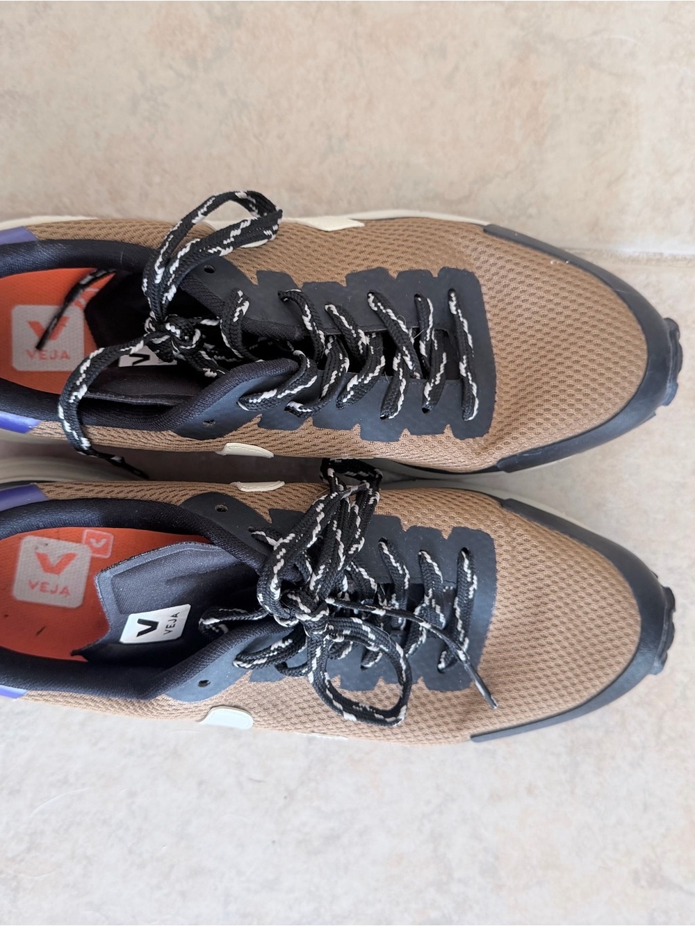 Veja Brown and Black Men's Sneakers with Cream V Logo